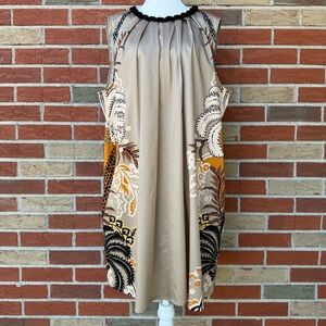 Marc Cain Deep Sand Tan Floral Leaf Pattern Sleeveless A-line Dress Size N7 👗